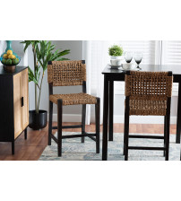 bali & pari Alise-Mahogany-CS Alise Modern Bohemian Dark Brown Mahogany Wood and Seagrass Counter Stool