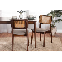 Baxton Studio CS001C-Walnut/Light Grey-DC-2PK Dannon Mid-Century Modern Grey Fabric and Walnut Brown Finished Wood 2-Piece Dining Chair Set