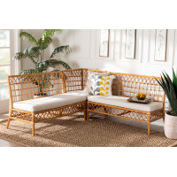 bali & pari DCWH10016-Light Honey Rattan-L-Shape Seating Capella Modern Bohemian Honey Rattan 3-Piece Dining Nook Banquette Set