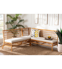 bali & pari DCWH10016-Light Honey Rattan-L-Shape Seating Capella Modern Bohemian Honey Rattan 3-Piece Dining Nook Banquette Set