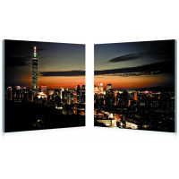 Baxton Studio PM-2015AB Taipei Skyline Mounted Photography Print Diptych in Multi