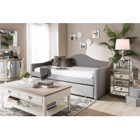 Baxton Studio Prime-Grey-Daybed Prime Upholstered Back Sofa Daybed with Roll-Out Trundle Guest Bed