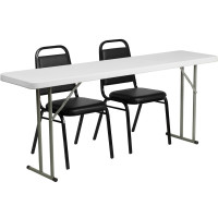 Flash Furniture RB-1872-2-GG 72'' Plastic Folding Training Table with 2 Trapezoidal Back Stack Chairs