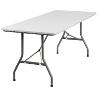 Flash Furniture 30''W x 72''L Granite White Plastic Folding Table RB-3072-GG