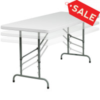 Flash Furniture 30''W x 72''L Height Adjustable Granite White Plastic Folding Table RB-3072ADJ-GG