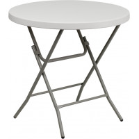 Flash Furniture 32'' Round Granite White Plastic Folding Table RB-32R-GW-GG