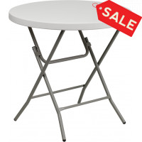 Flash Furniture 32'' Round Granite White Plastic Folding Table RB-32R-GW-GG