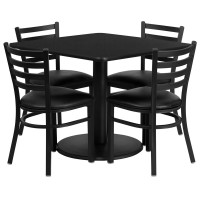 Flash Furniture 36'' Square Black Laminate Table Set with 4 Ladder Back Metal Chairs - Black Vinyl Seat RSRB1013-GG