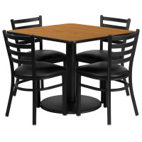 Flash Furniture 36'' Square Natural Laminate Table Set with 4 Ladder Back Metal Chairs - Black Vinyl Seat RSRB1015-GG