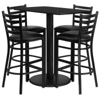 Flash Furniture 24'' x 42'' Rectangular Black Laminate Table Set with 4 Ladder Back Metal Bar Stools - Black Vinyl Seat RSRB1017-GG
