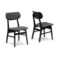 Baxton Studio RT336-CHR Debbie Mid-Century Dark Brown Wood Leather Dining Chairs Set of 2