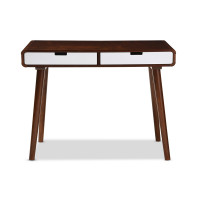 Baxton Studio RT389-TBL-White/Dark Walnut Casarano Two-tone 2-drawer Wood Home Office Writing Desk