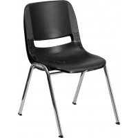 Flash Furniture Hercules Series 661 lb Capacity Black Ergonomic Shell Stack Chair with Chrome Frame And 16" Seat Height RUT-16-BK-CHR-GG