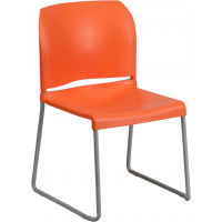 Flash Furniture HERCULES Series 880 lb. Capacity Orange Full Back Contoured Stack Chair with Sled Base RUT-238A-OR-GG