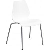 Flash Furniture HERCULES Series 770 lb. Capacity White Stack Chair with Lumbar Support and Silver Frame RUT-288-WHITE-GG
