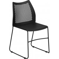 Flash Furniture RUT-498A-BLACK-GG HERCULES Series 661 lb. Capacity Black Sled Base Stack Chair with Air-Vent Back