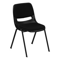 Flash Furniture Hercules Series 880 lb. Capacity Black Ergonomic Shell Stack Chair with Padded Seat and Back RUT-EO1-01-PAD-GG