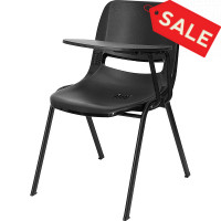 Flash Furniture Black Ergonomic Shell Chair with Left Handed Tablet Arm RUT-EO1-BK-LTAB-GG