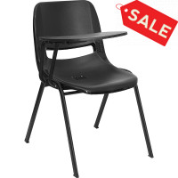 Flash Furniture Black Ergonomic Shell Chair with Right Handed Tablet Arm RUT-EO1-BK-RTAB-GG