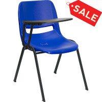 Flash Furniture Blue Ergonomic Shell Chair with Right Handed Tablet Arm RUT-EO1-BL-RTAB-GG