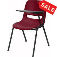 Flash Furniture Burgundy Ergonomic Shell Chair with Left Handed Tablet Arm RUT-EO1-BY-LTAB-GG