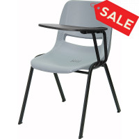 Flash Furniture Gray Ergonomic Shell Chair with Left Handed Tablet Arm RUT-EO1-GY-LTAB-GG