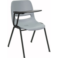 Flash Furniture Gray Ergonomic Shell Chair with Right Handed Tablet Arm RUT-EO1-GY-RTAB-GG