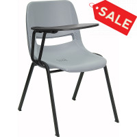 Flash Furniture Gray Ergonomic Shell Chair with Right Handed Tablet Arm RUT-EO1-GY-RTAB-GG