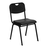 Flash Furniture Hercules Series 880 lb. Capacity Black Plastic Stack Chair with Black Powder Coated Frame RUT-GK01-BK-GG