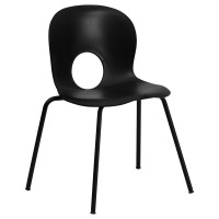 Flash Furniture Hercules Series 400 lb. Capacity Designer Black Plastic Stack Chair with Black Powder Coated Frame Finish RUT-NC258-BK-GG