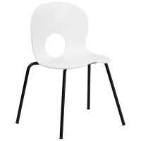 Flash Furniture Hercules Series 400 lb. Capacity Designer White Plastic Stack Chair with Black Powder Coated Frame Finish RUT-NC258-WHITE-GG