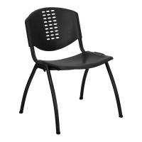 Flash Furniture Hercules Series 880 lb. Capacity Black Polypropylene Stack Chair with Black Frame Finish RUT-NF01A-BK-GG