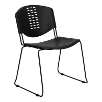 Flash Furniture Hercules Series 400 lb. Capacity Black Plastic Stack Chair with Black Powder Coated Frame Finish RUT-NF02-BK-GG