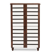 Baxton Studio SC865514-Dirty Oak/White Gisela 2-tone Shoe Cabinet With 4 Door
