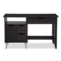 Baxton Studio SD-001-Espresso Mckenzie 3-Drawer Home Office Study Desk with Two Open Shelves and Two Shelves with Wood Door
