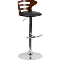 Flash Furniture Walnut Bentwood Adjustable Height Bar Stool with Black Vinyl Seat and Cutout Back SD-2019-WAL-GG