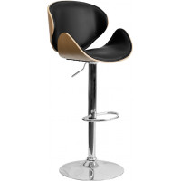 Flash Furniture Beech Bentwood Adjustable Height Bar Stool with Curved Black Vinyl Seat and Back SD-2203-BEECH-GG