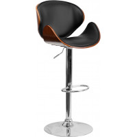 Flash Furniture Walnut Bentwood Adjustable Height Bar Stool with Curved Black Vinyl Seat and Back SD-2203-WAL-GG