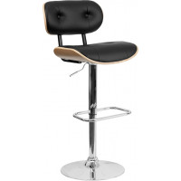 Flash Furniture Beech Bentwood Adjustable Height Bar Stool with Button Tufted Black Vinyl Upholstery SD-2228-BEECH-GG