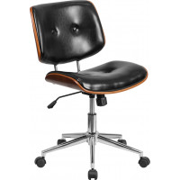 Flash Furniture SD-2658-5-GG Mid-Back Leather Ergonomic Wood Swivel Task Chair in Black Walnut
