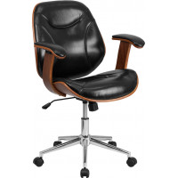 Flash Furniture SD-SDM-2235-5-BK-GG Mid-Back Leather Executive Wood Office Chair in Black