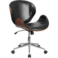 Flash Furniture SD-SDM-2240-5-BK-GG Mid-Back Natural Wood Swivel Conference Chair Black Leather