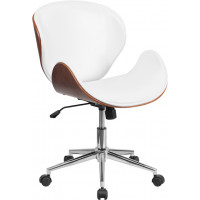 Flash Furniture SD-SDM-2240-5-WH-GG Mid-Back Natural Wood Swivel Conference Chair in White Leather