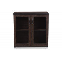 Baxton Studio SR 890001-Wenge Zentra Sideboard Storage Cabinet with Glass Doors in Dark Brown