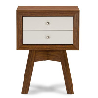 Baxton Studio ST-005-AT Walnut/White Warwick White Modern Accent Table and Nightstand