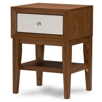Baxton Studio ST-007-AT Walnut/White Gaston White Modern Accent Table and Nightstand