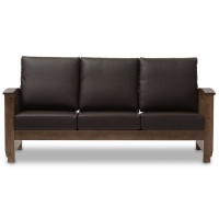 Baxton Studio SW3513-Dark Brown/Walnut-M17-SF Charlotte 3-Seater Sofa