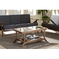 Baxton Studio SW5236-Walnut-M17-CT Cayla Living Room Glass-Top Coffee Table