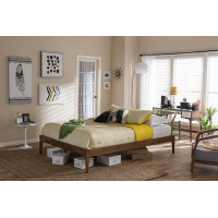 Baxton Studio SW8021-Walnut-M17-Queen Bentley Solid Wood Queen Size Bed Frame