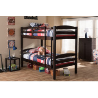 Baxton Studio SW8025-Cappuccino-A43-Twin Crimson Dark Brown Solid Wood Twin Over Twin Bunk Bed
